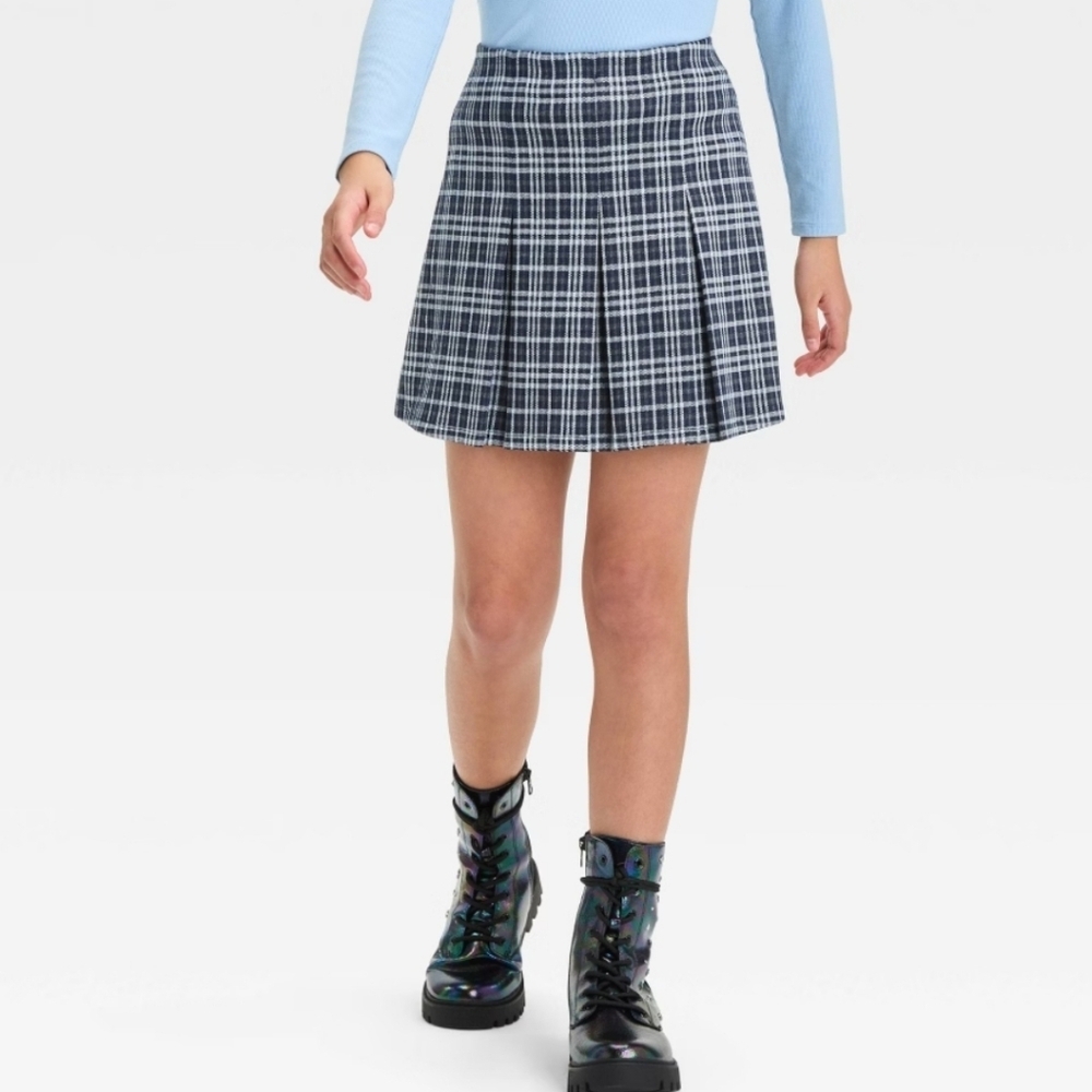 Girl's Blue Plaid Pleated Skirt - Art Class - XL (14)